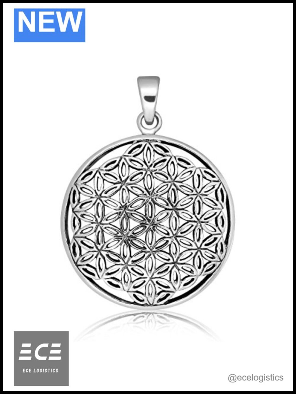 Sterling Silver 925 Celtic Round Cut Out Flower of Life Pendant Necklace